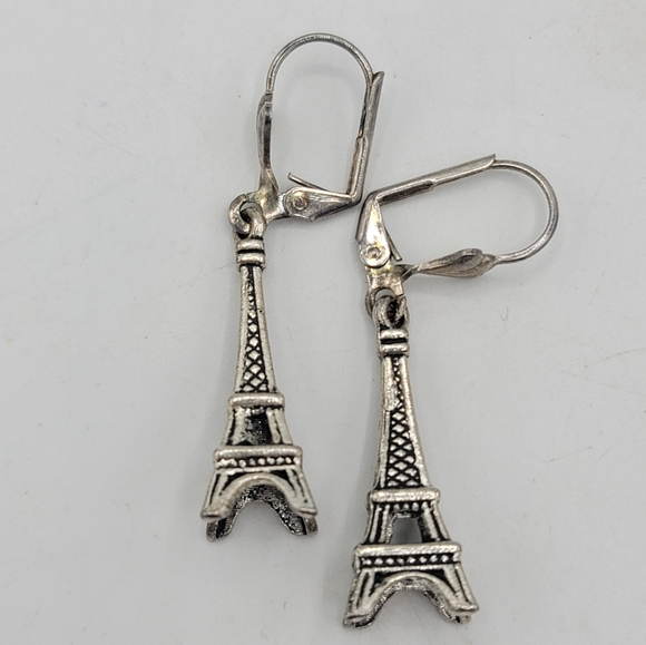 Eiffel Tower Sterling Silver Dangle Earrings Paris France Travel Jewelry Vintage - Picture 5 of 5